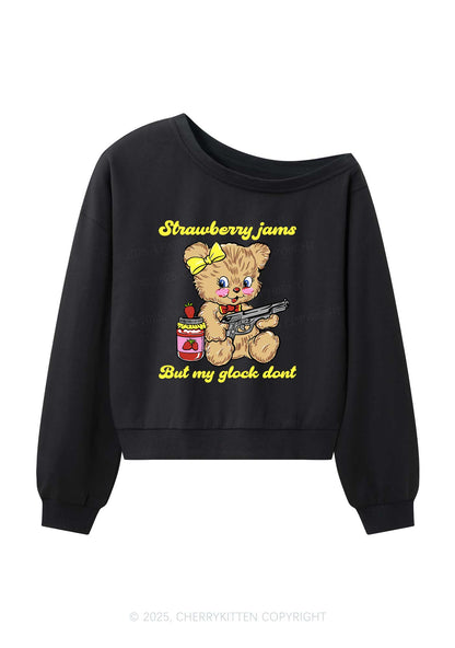 Strawberry Jams Bear Y2K Off Shoulder Sweatshirts Cherrykitten