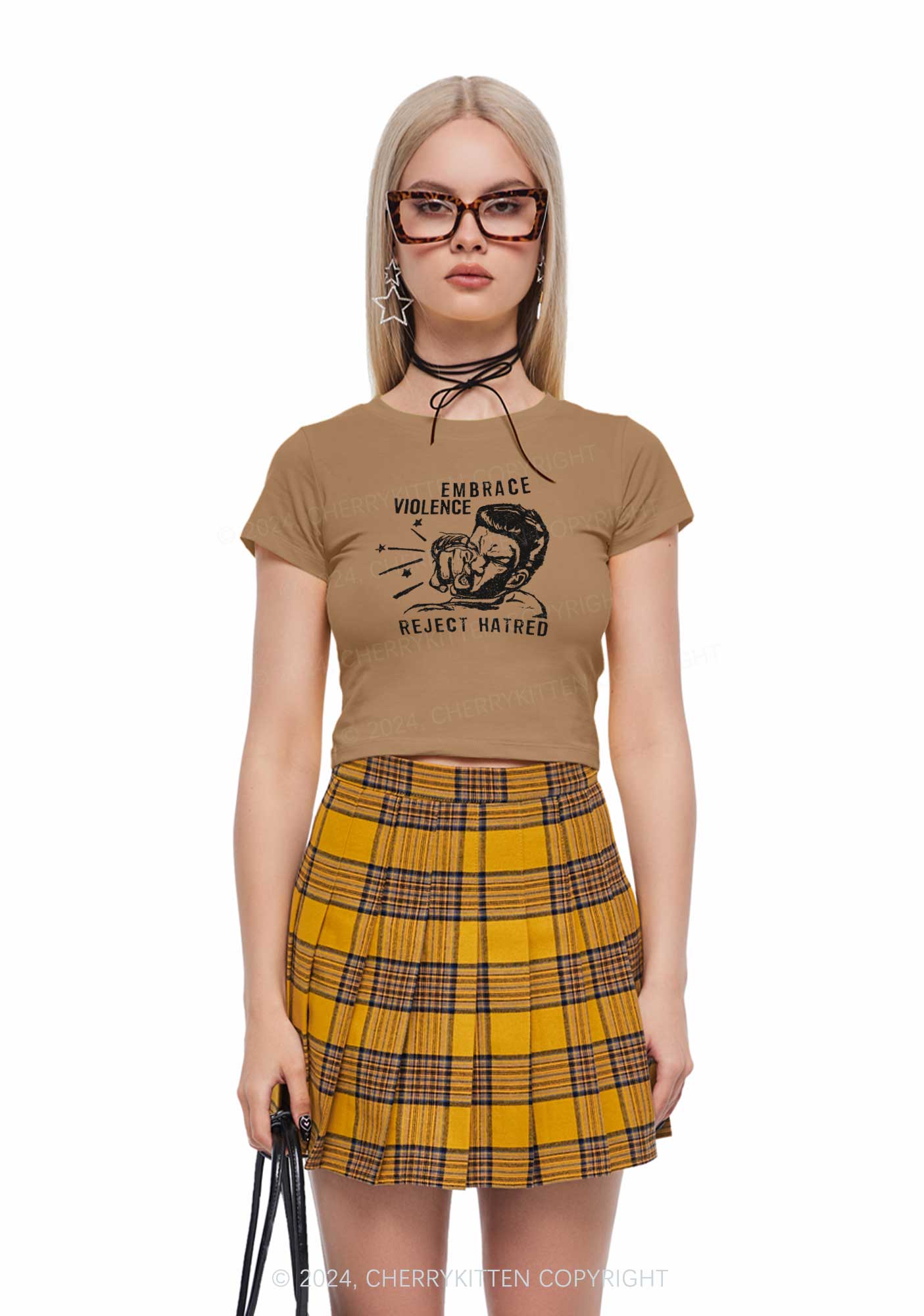 Embrace Violence Y2K Baby Tee Cherrykitten