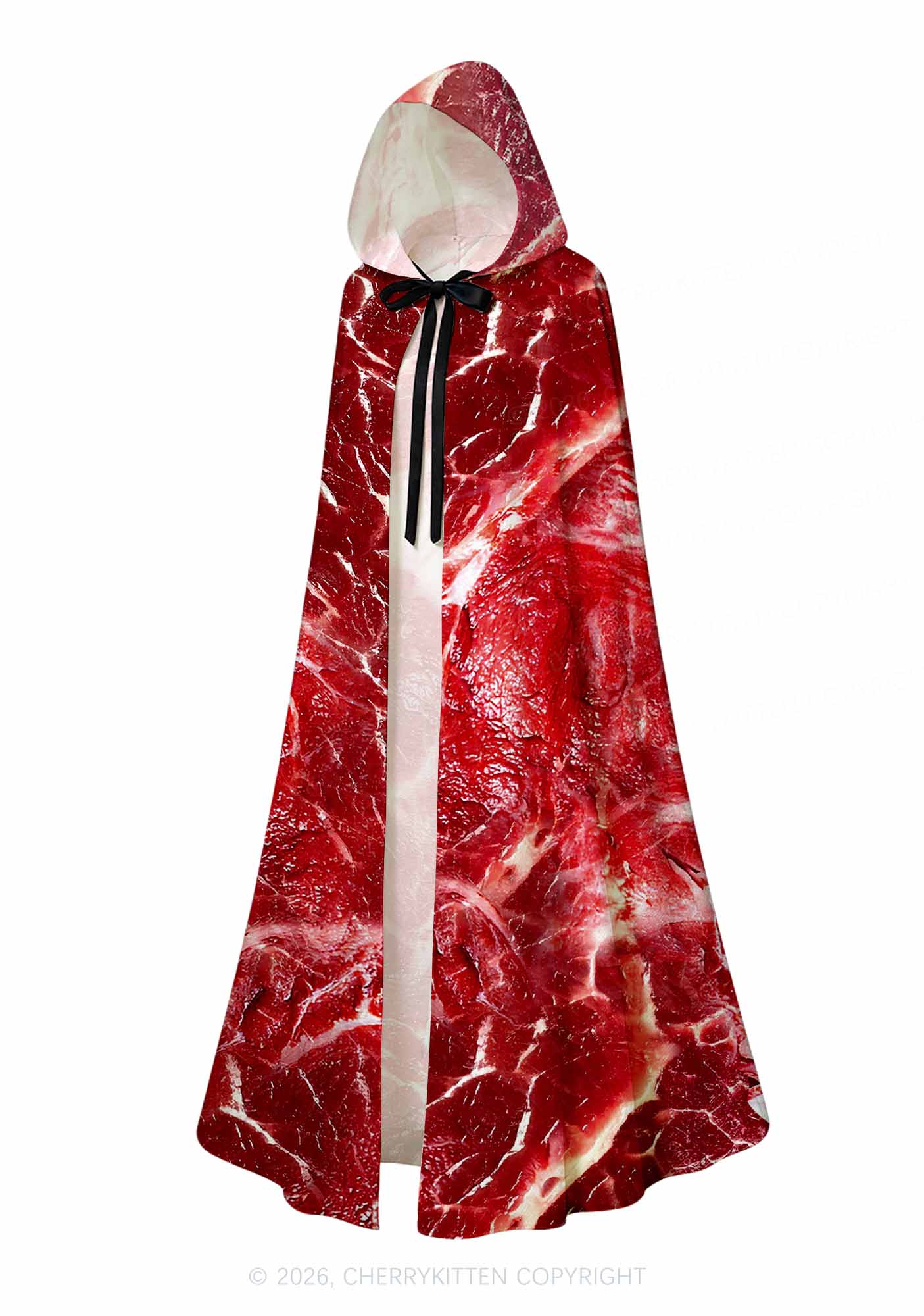 Beef Steak Texture Y2K Print Hooded Cloak Cherrykitten