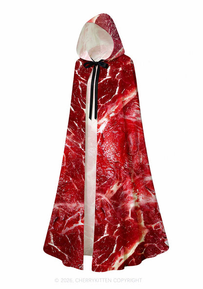 Beef Steak Texture Y2K Print Hooded Cloak Cherrykitten