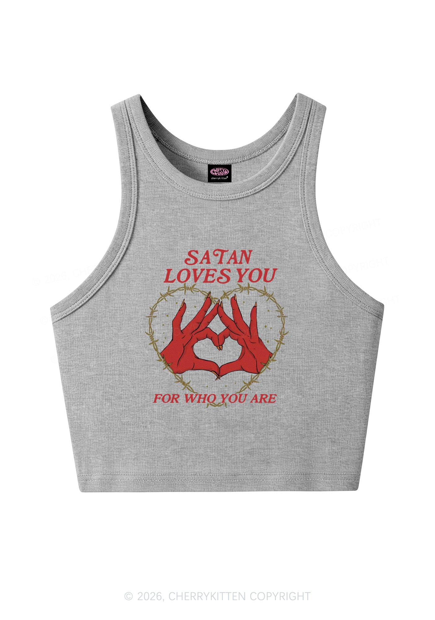 Satan Loves You Heart Halloween Y2K Crop Tank Top Cherrykitten