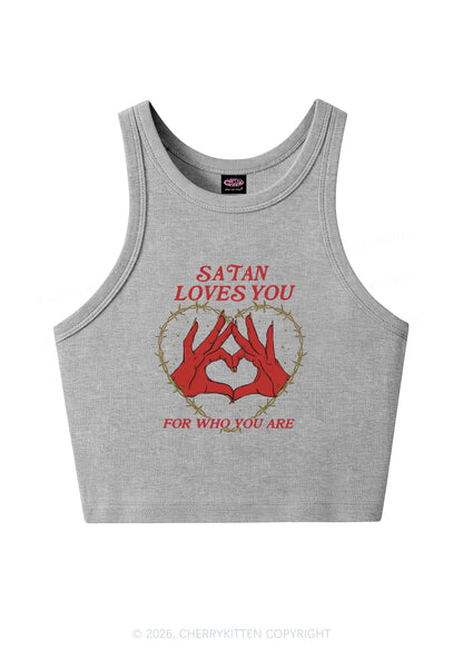 Satan Loves You Heart Halloween Y2K Crop Tank Top Cherrykitten