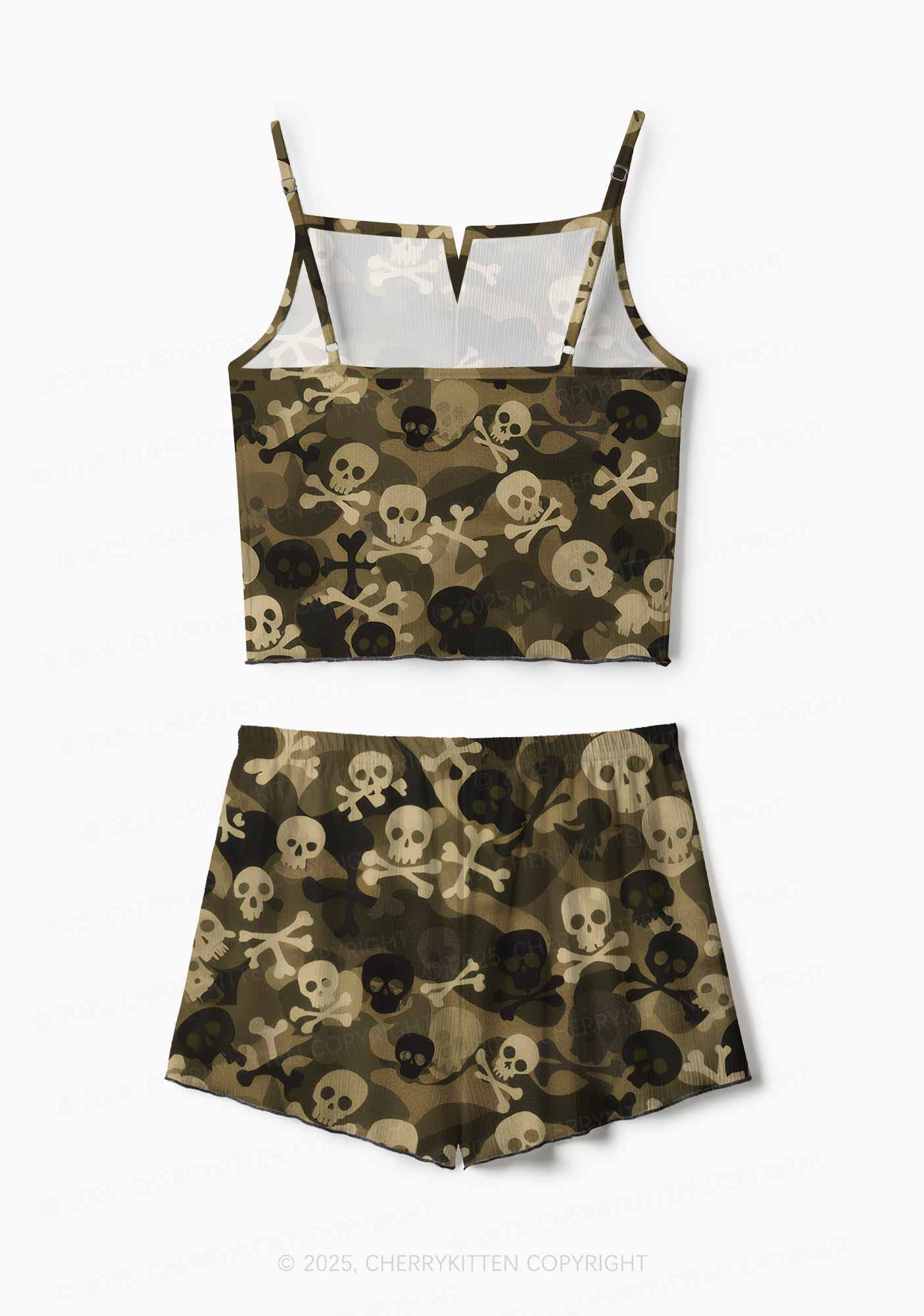 Halloween Camouflage Skulls Y2K Print Cami Shorts Pajama Set Cherrykitten