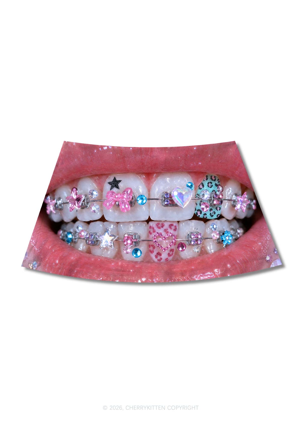Sparkle Braced Mouth Art Y2K Print Mini Skirt Cherrykitten