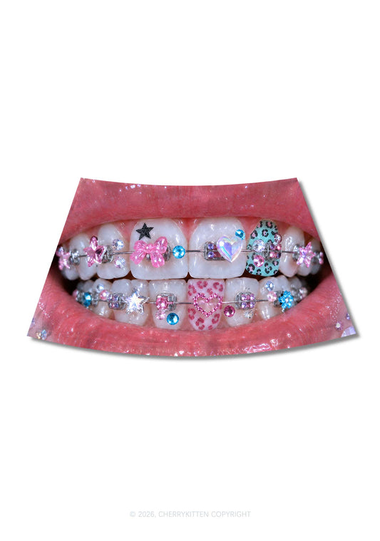 Sparkle Braced Mouth Art Y2K Print Mini Skirt Cherrykitten