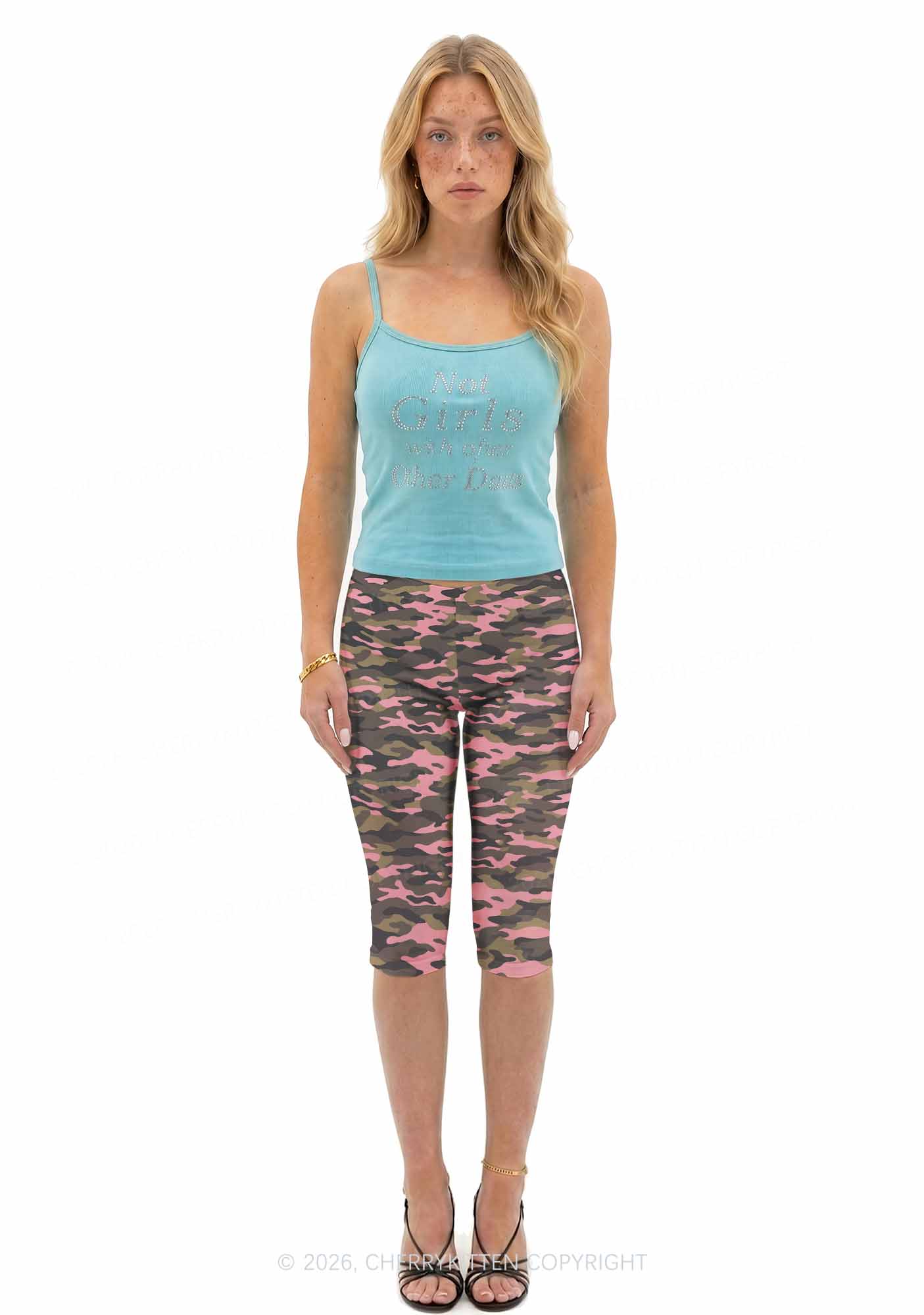 Pink Camouflage Y2K Print Capri Pants Cherrykitten