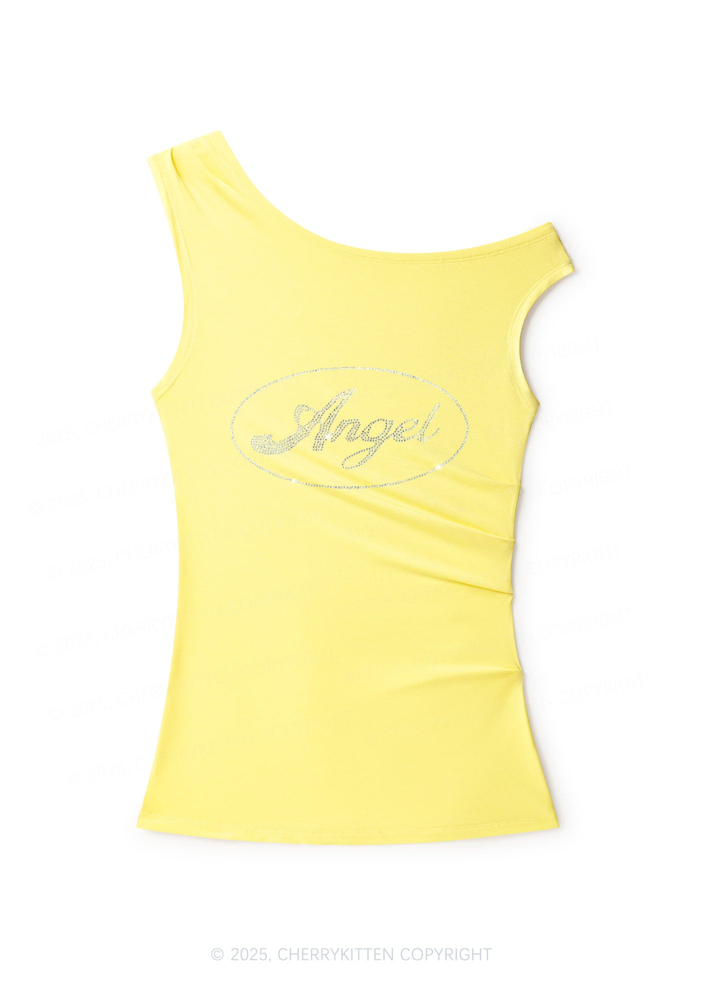Rhinestone Angel Y2K Off Shoulder Tank Top Cherrykitten