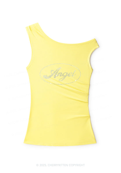 Rhinestone Angel Y2K Off Shoulder Tank Top Cherrykitten