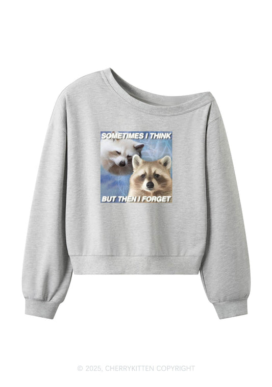 Raccoon Sometimes Think Y2K Off Shoulder Sweatshirts Cherrykitten