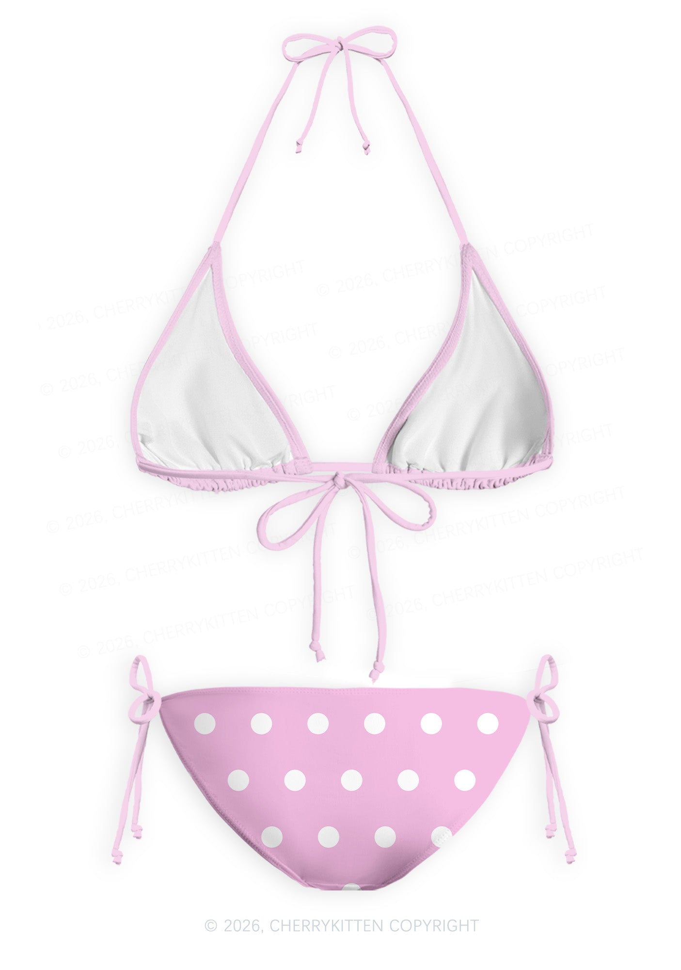 Pink And White Dots Y2K Print Bikini Set Cherrykitten