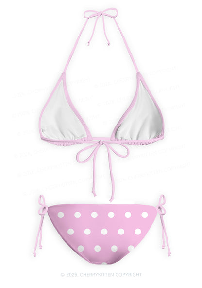 Pink And White Dots Y2K Print Bikini Set Cherrykitten