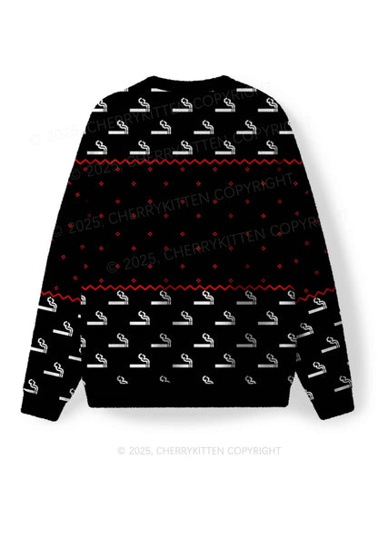 Smoke Blunt Y2K Christmas Knit Sweatshirt Cherrykitten