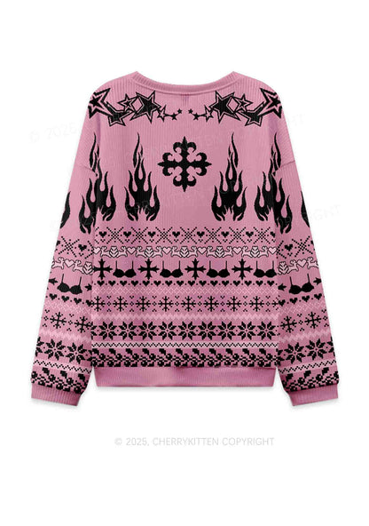 I May Be A Handful Y2K Christmas Knit Sweatshirt Cherrykitten
