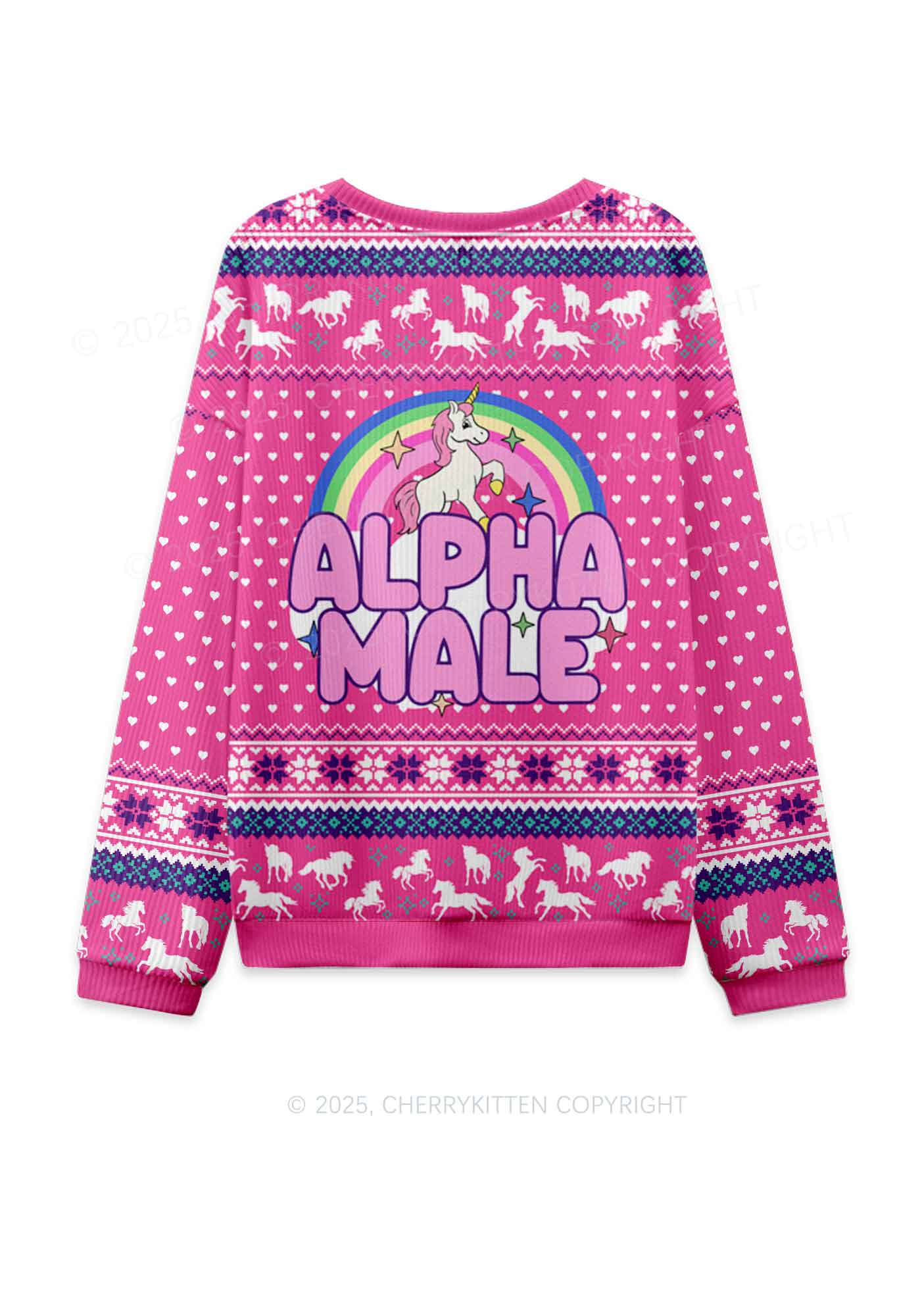 Rainbow Unicorn Alpha Male Y2K Christmas Knit Sweatshirt Cherrykitten