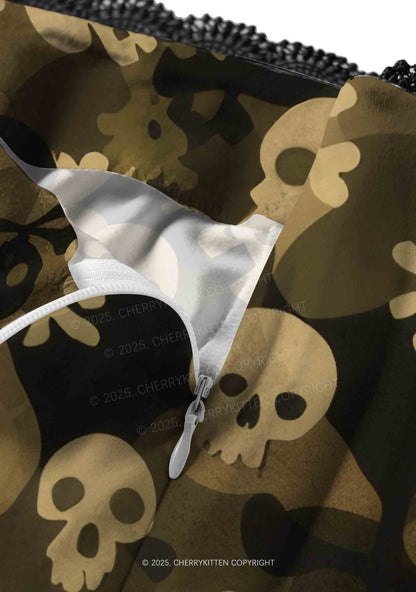 Halloween Camouflage Skulls Y2K Print Midi Skirt Cherrykitten
