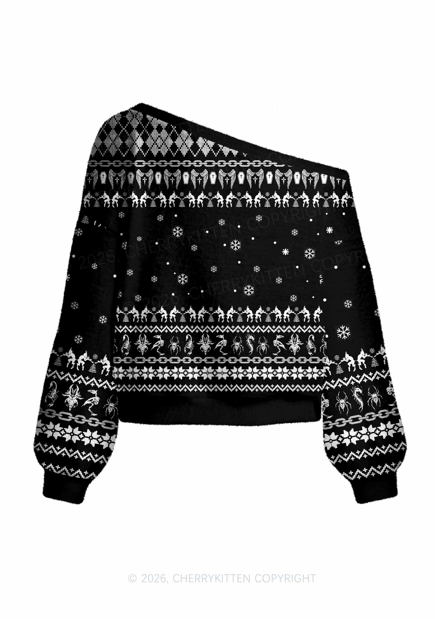 Halloween Punk Cxxt Y2K Off Shoulder Knit Sweatshirt Cherrykitten