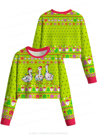 Santa Duck Y2K Christmas Crop Knit Sweatshirt Cherrykitten
