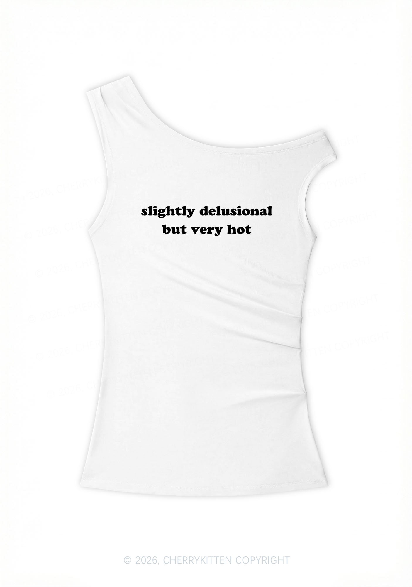 Slightly Delusional But Very Hot Y2K Off Shoulder Tank Top Cherrykitten