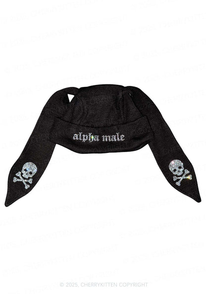Rhinestone Alpha Male Y2K Bunny Ear Knitted Hat Cherrykitten