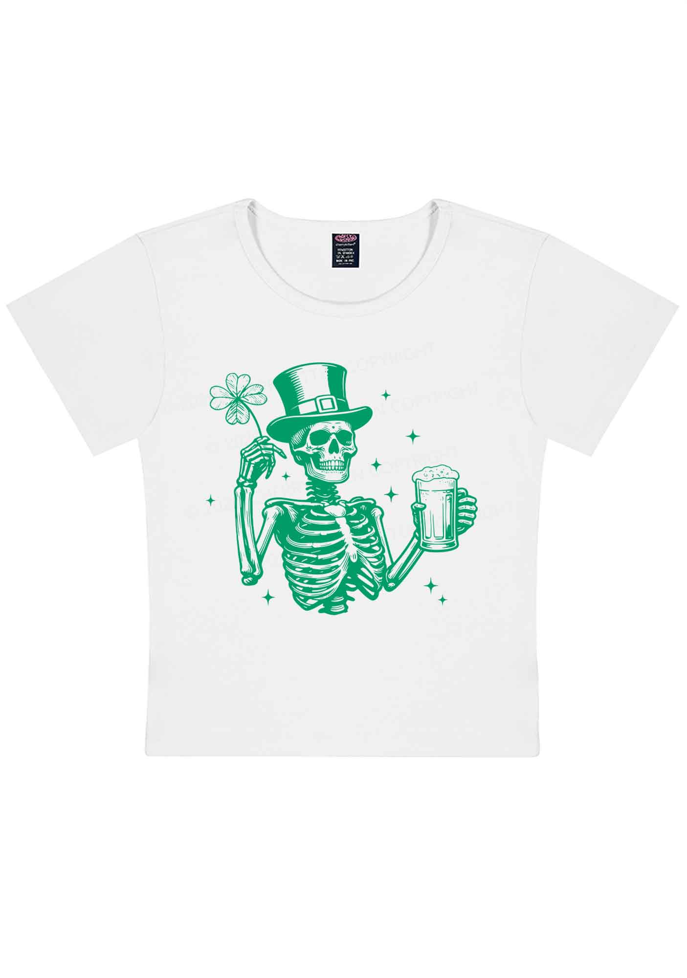 Green Skeleton St Patricks Y2K Baby Tee Cherrykitten