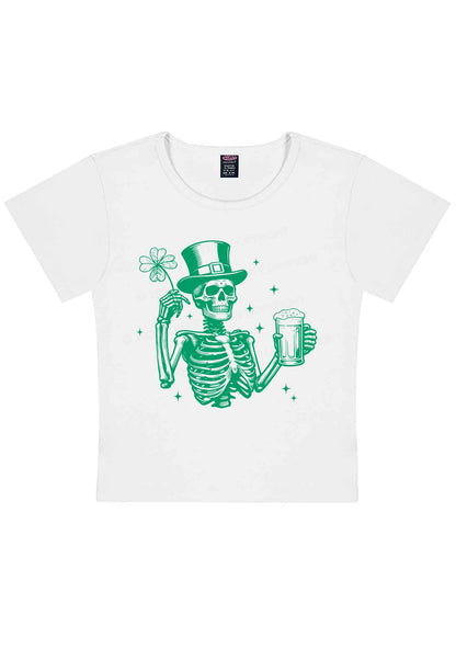Green Skeleton St Patricks Y2K Baby Tee Cherrykitten