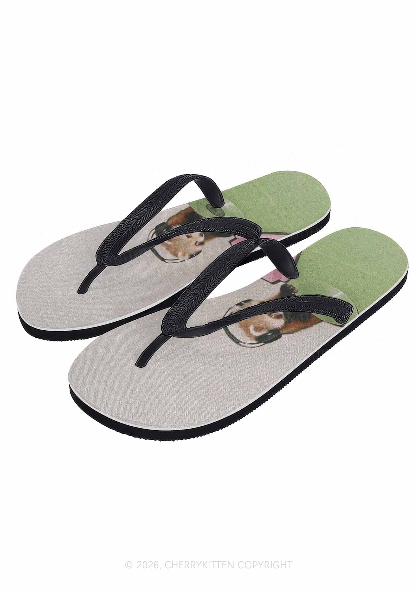 Red Panda DJ Y2K Print Flip Flops Cherrykitten