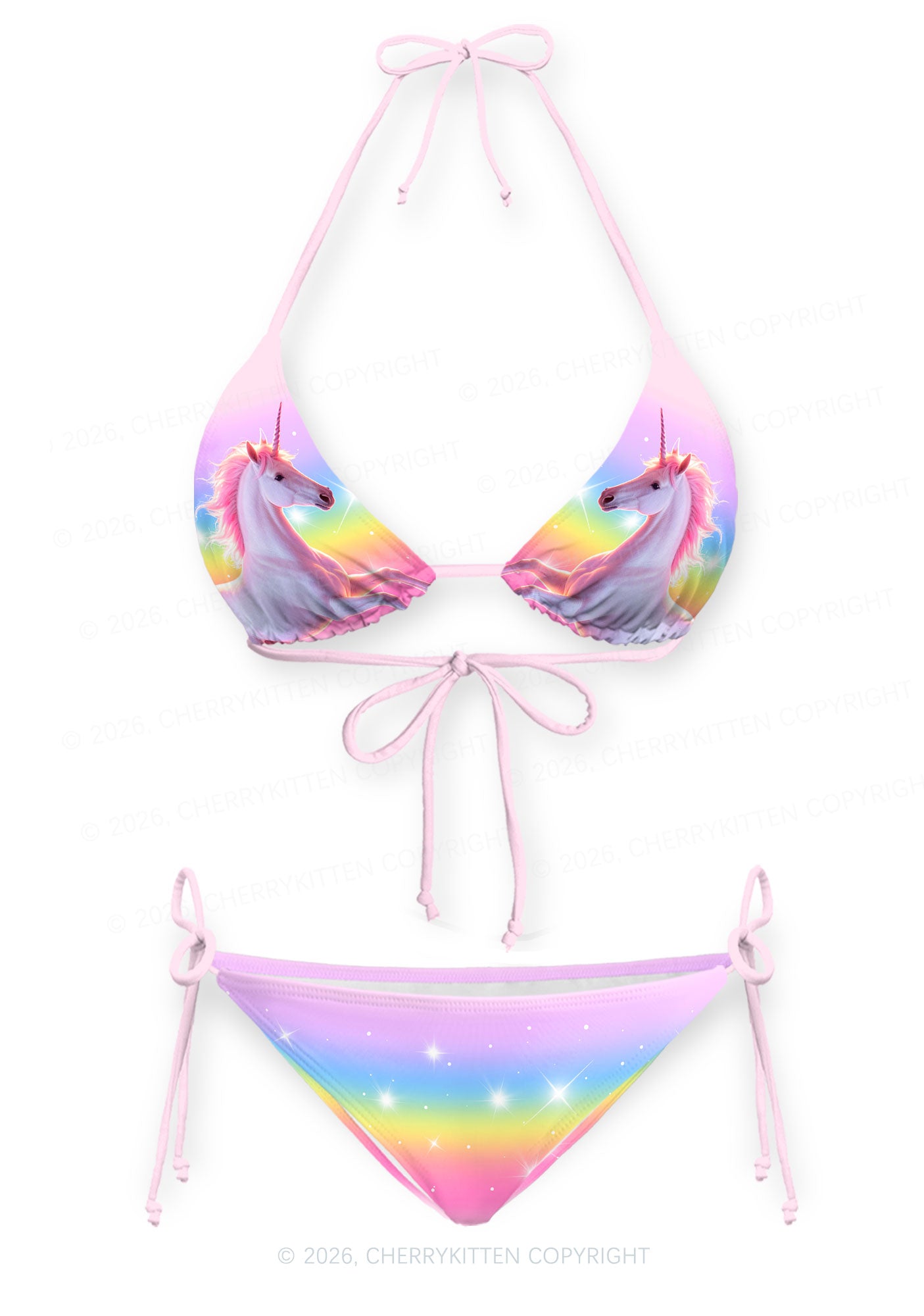 Rainbow Gradient Unicorn Y2K Print Bikini Set Cherrykitten