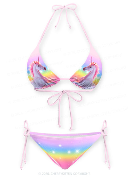 Rainbow Gradient Unicorn Y2K Print Bikini Set Cherrykitten