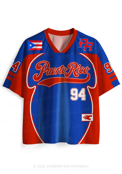 Red Blue Color Block PR Y2K Sport Jersey Shirts Cherrykitten