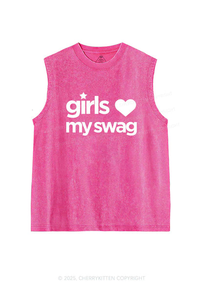 Girls Love My Swag Pride Y2K Washed Muscle Tank Cherrykitten