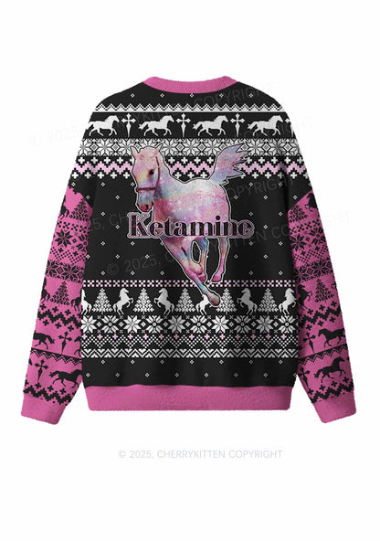 Pink Horse Y2K Christmas Knit Sweatshirt Cherrykitten