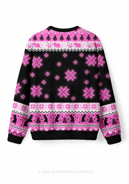Hot Pink Ratz Y2K Christmas Knit Sweatshirt Cherrykitten