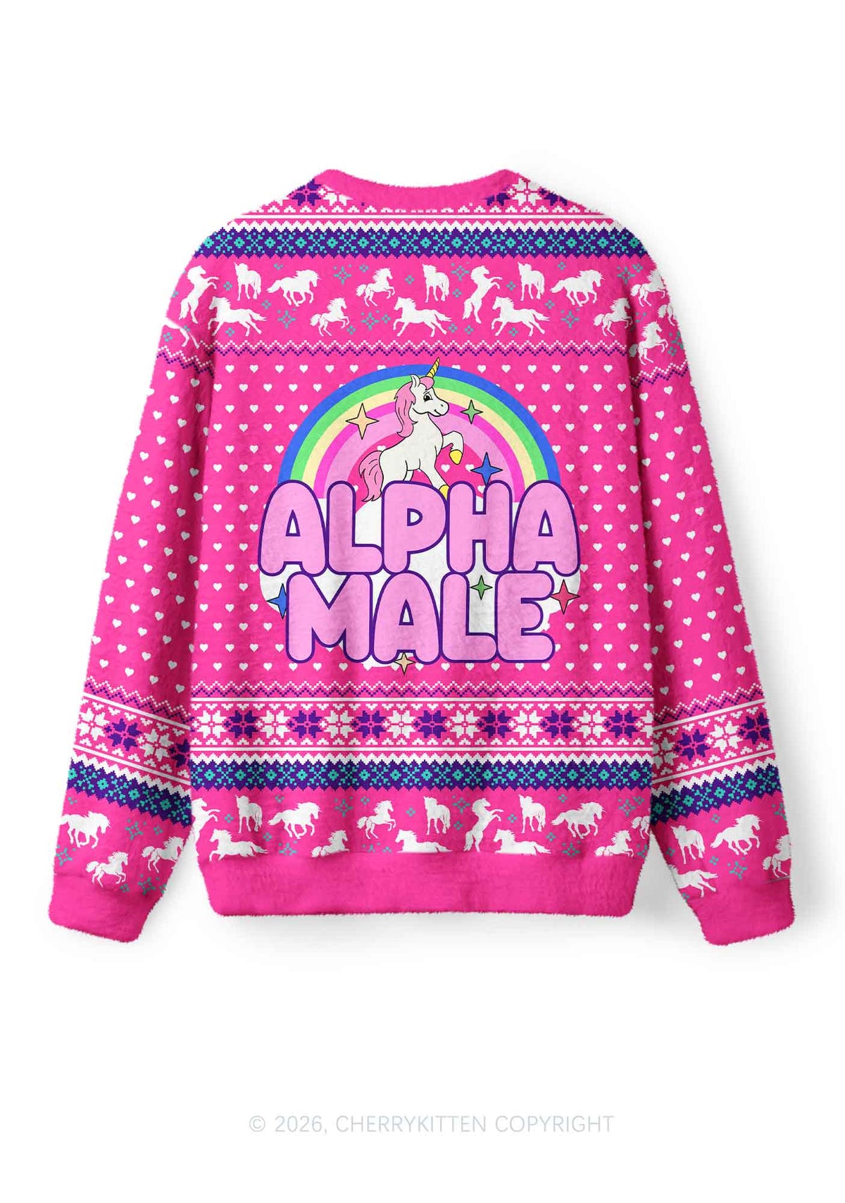 Rainbow Unicorn Alpha Male Y2K Christmas Knit Sweatshirt Cherrykitten