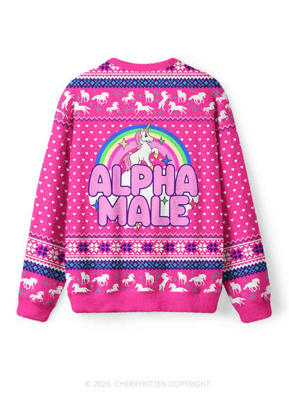 Rainbow Unicorn Alpha Male Y2K Christmas Knit Sweatshirt Cherrykitten