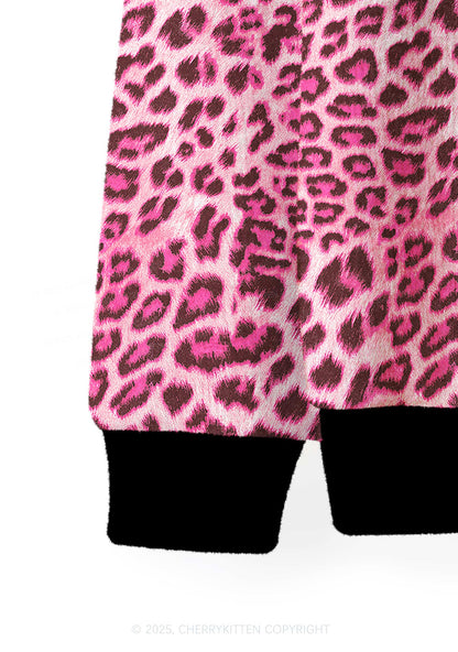 Pink Leopard Y2K Christmas Cardigan Knit Sweatshirt Cherrykitten