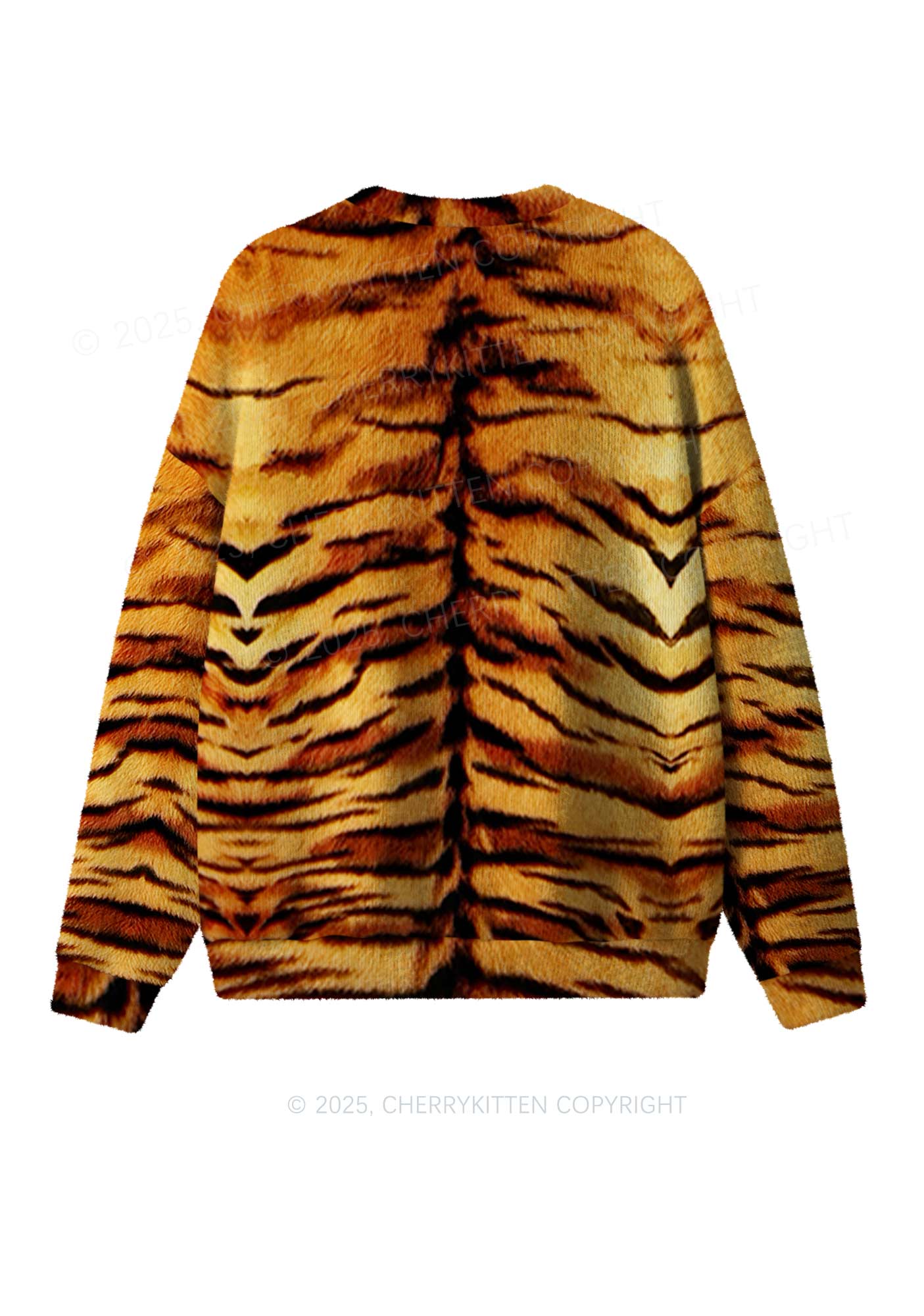 Wild Tiger Texture Y2K Christmas Knit Sweatshirt Cherrykitten