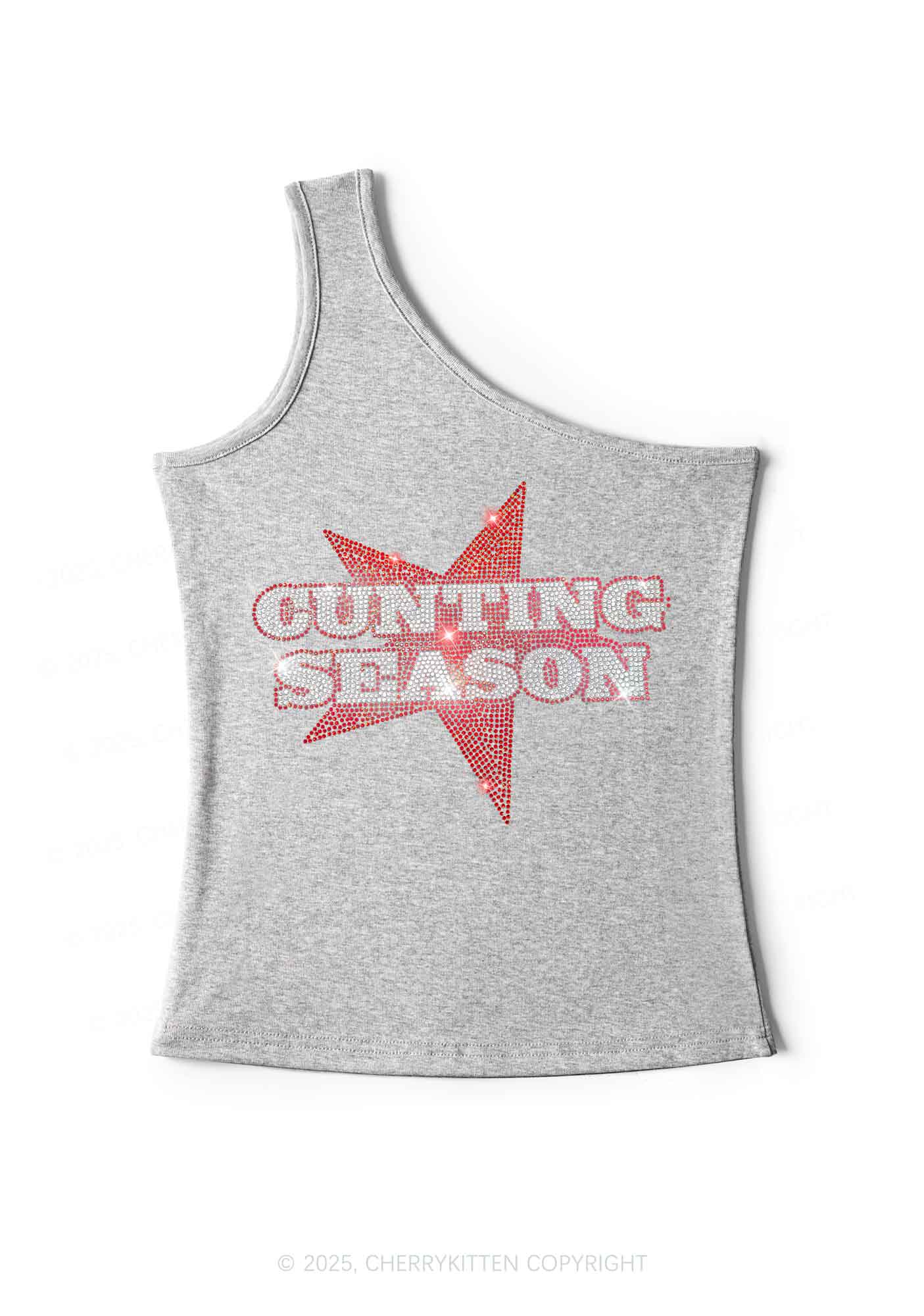 Rhinestone Cxxting Season Y2K One Shoulder Tank Top Cherrykitten