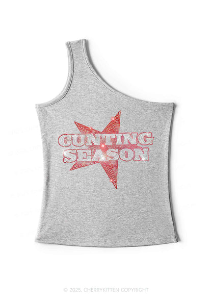 Rhinestone Cxxting Season Y2K One Shoulder Tank Top Cherrykitten
