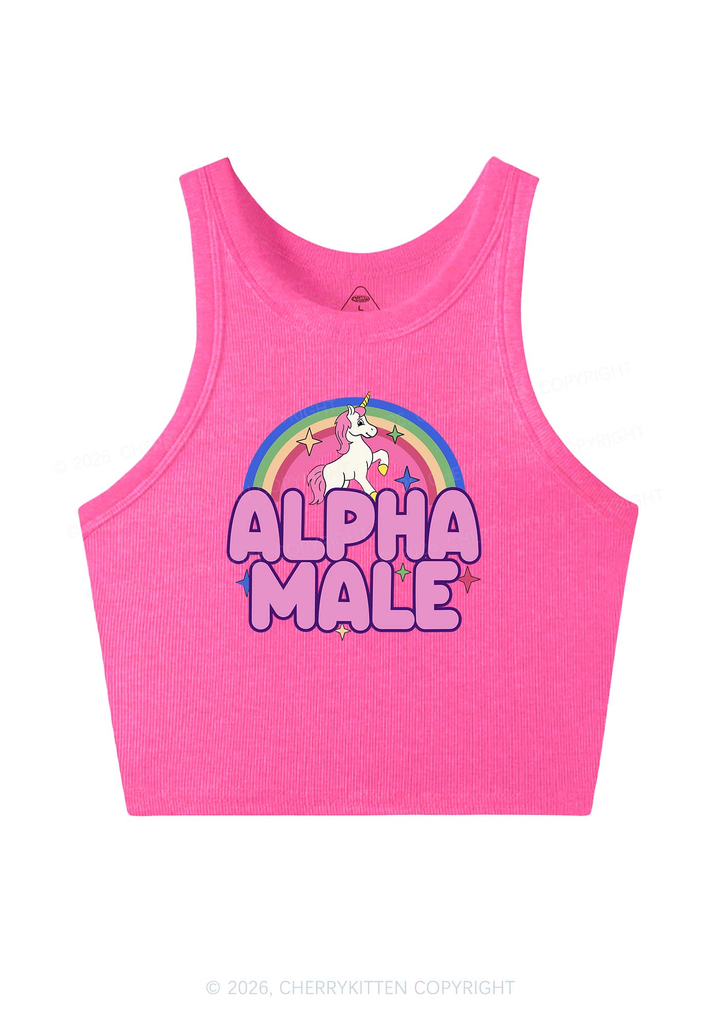 Rainbow Unicorn Alpha Male Y2K Crop Tank Top Cherrykitten