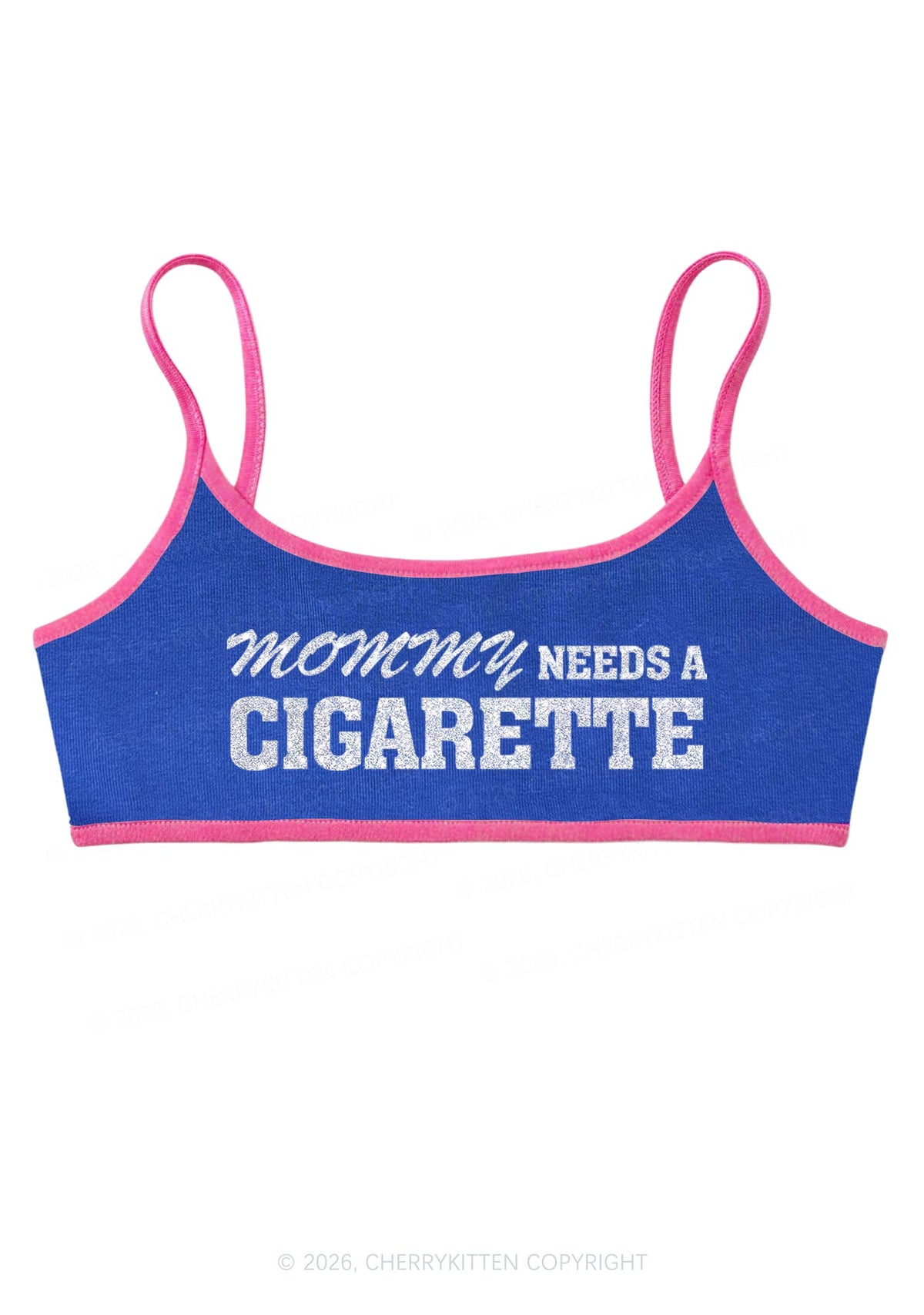 Glitter Mommy Needs A Cigarette Y2K Super Crop Cami Cherrykitten