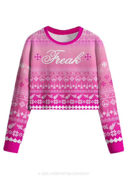 Pink Freak Y2K Christmas Crop Knit Sweatshirt Cherrykitten