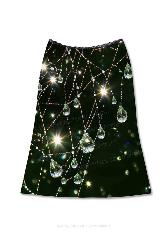 Dew Web Y2K Print Midi Skirt Cherrykitten