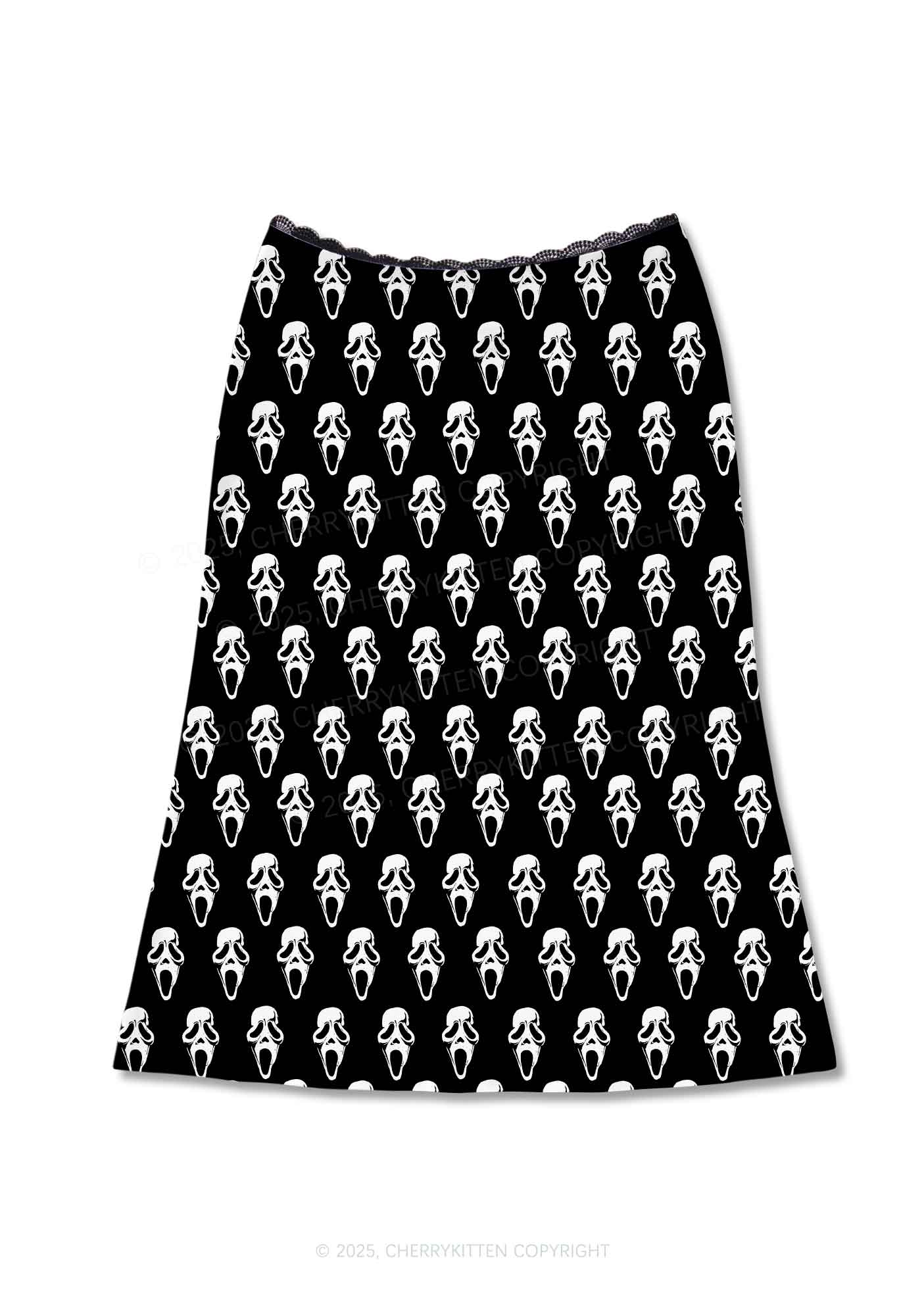 Halloween Spooky Ghost Y2K Print Midi Skirt Cherrykitten