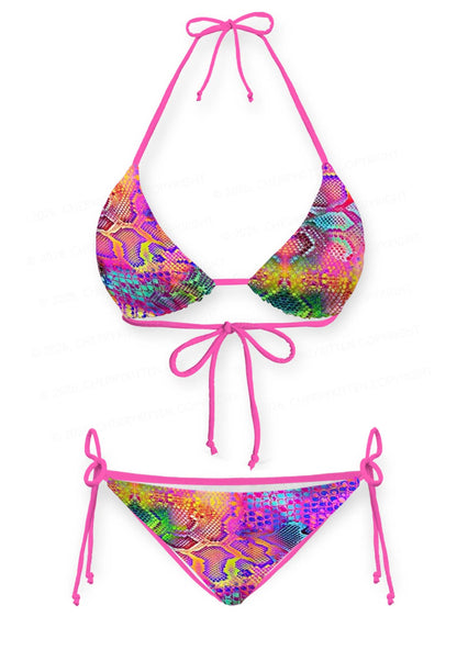 Rainbow Snake Skin Y2K Print Bikini Set Cherrykitten