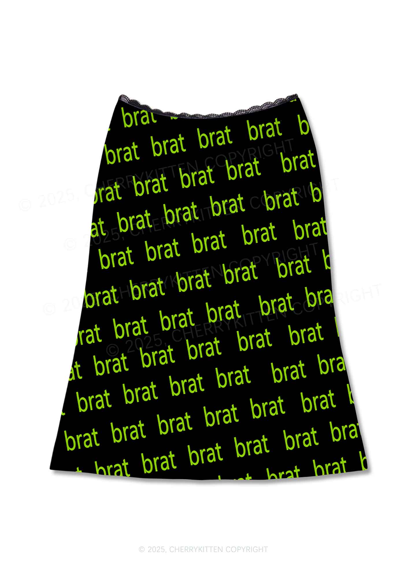 Green Brat Y2K Print Midi Skirt Cherrykitten