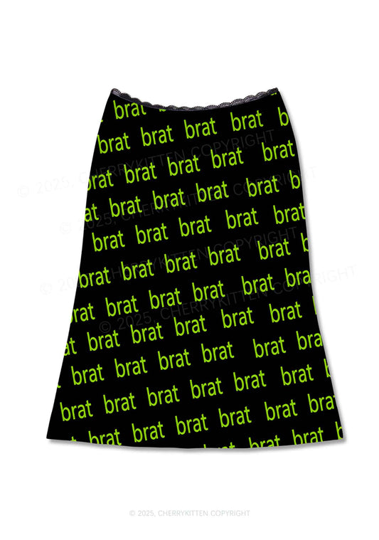 Green Brat Y2K Print Midi Skirt Cherrykitten