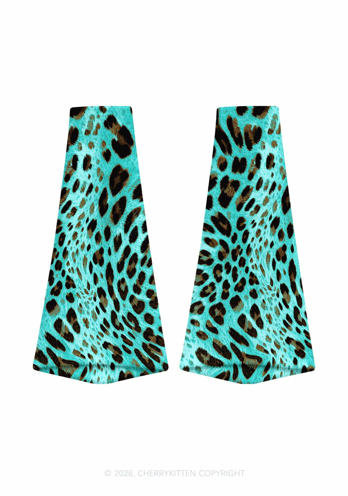 Mint Blue Leopard Y2K Print Fuzzy Flared Leg Warmers Cherrykitten