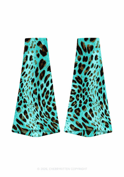 Mint Blue Leopard Y2K Print Fuzzy Flared Leg Warmers Cherrykitten