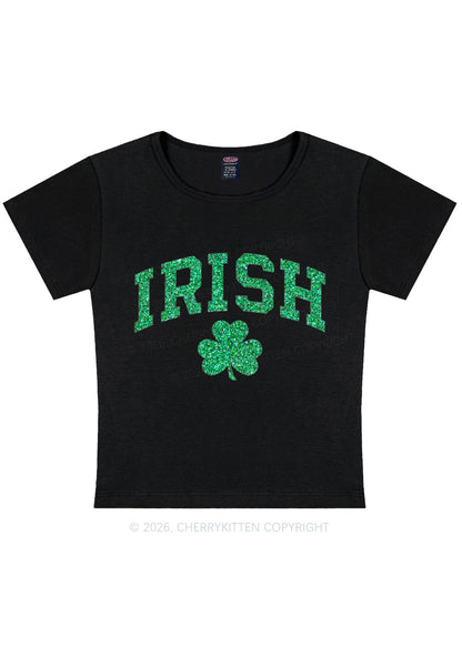 Glitter Irish Shamrock St Patricks Y2K Baby Tee Cherrykitten