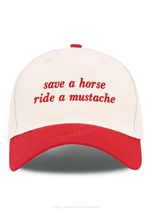 Embroidered Ride A Mustache Y2K Color Block Baseball Cap Cherrykitten